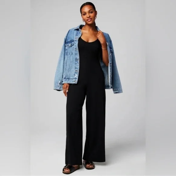 Fabletics Cloud Jersey Wide Leg Onesie in Black New with Tags Size Large - Picture 2 of 12